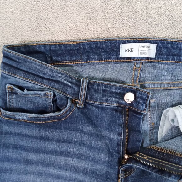 BKE Payton Jean Women's 33x28, Tag30x29.5 Distressed Bootcut Blue Stretch Denim - Picture 6 of 13